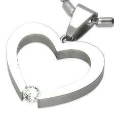 Rustfrit st�l hjerte "CZ sten"
