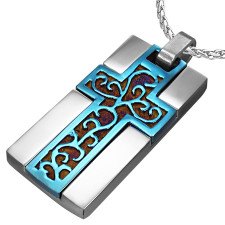 "Blue Cross" halssmykke i rustfrit st�l (316L)