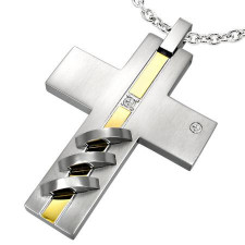 Kors i Rustfrit st�l & CZ sten. "Gold#