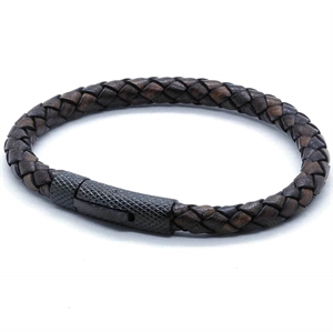 Brunt læderarmbånd med sort lås