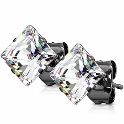 Sort ørestik med CZ 6x6mm "1stk" Achilla