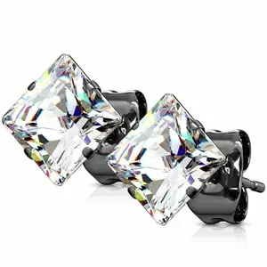 Sort ørestik med CZ 6x6mm "1stk" Achilla