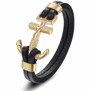 Ancor XP armbånd rustfri stål og læder.