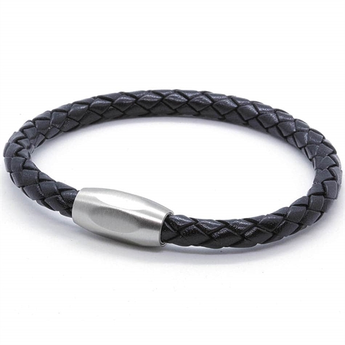 Lionar sort læderarmbånd i boloflet