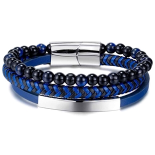 Blue wice armbånd med læder og perler.