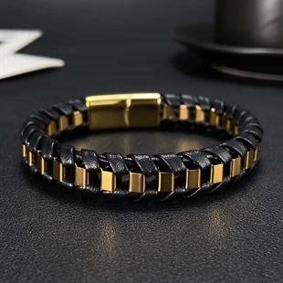 Gold Nizal armbånd - stål og fiberlæder