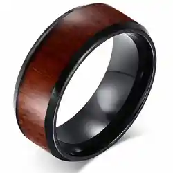 Sort Tungsten ring med træinlay