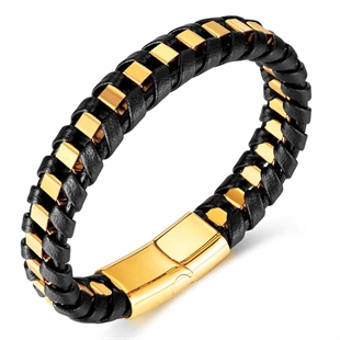 Gold Nizal armbånd - stål og fiberlæder