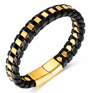 Gold Nizal armbånd - stål og fiberlæder