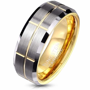 Groove tungsten carbide ring forgyldt