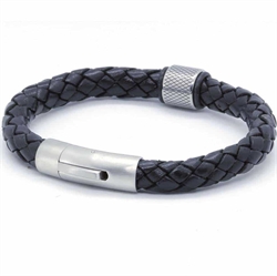 MenX - 8mm sort læderflet armbånd