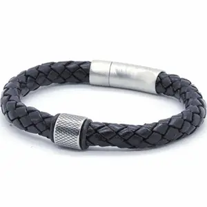 MenX - 8mm sort læderflet armbånd