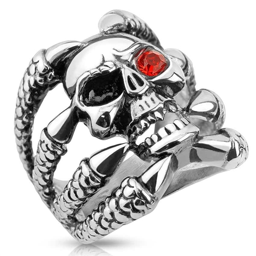 Skullring med rød sten